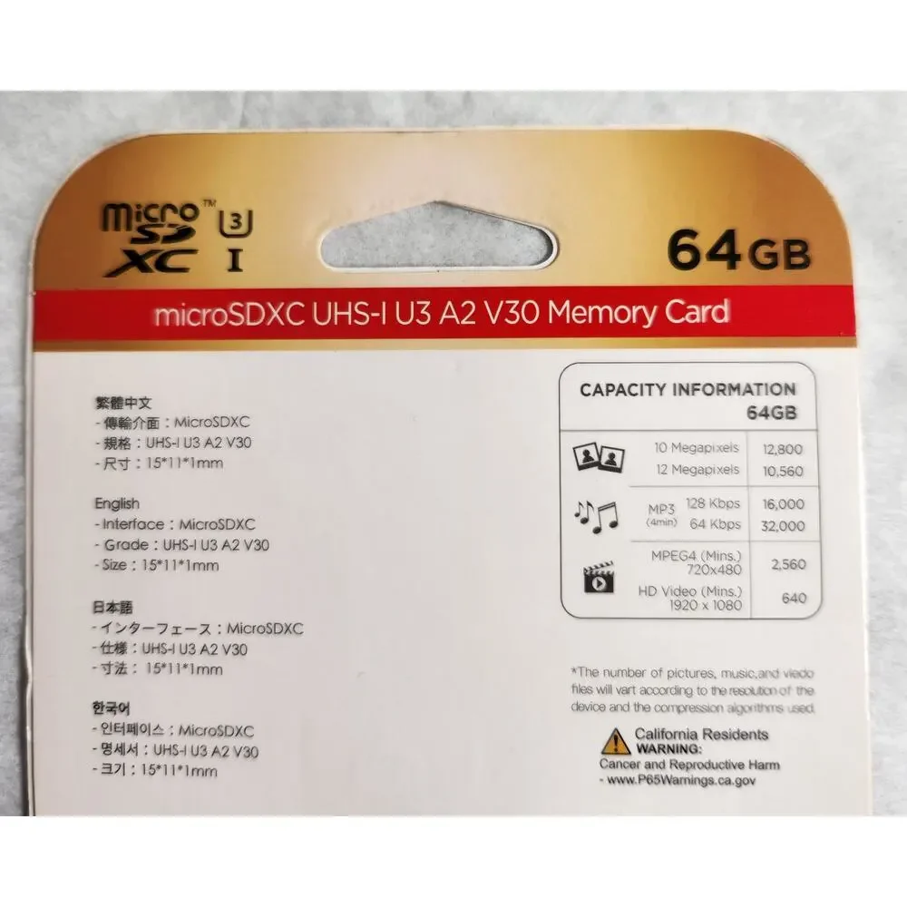 Gigastone Micro SDXC 64GB UHS-1 U3 A2 V30 4K Pro Series Memory Card W /Adapter